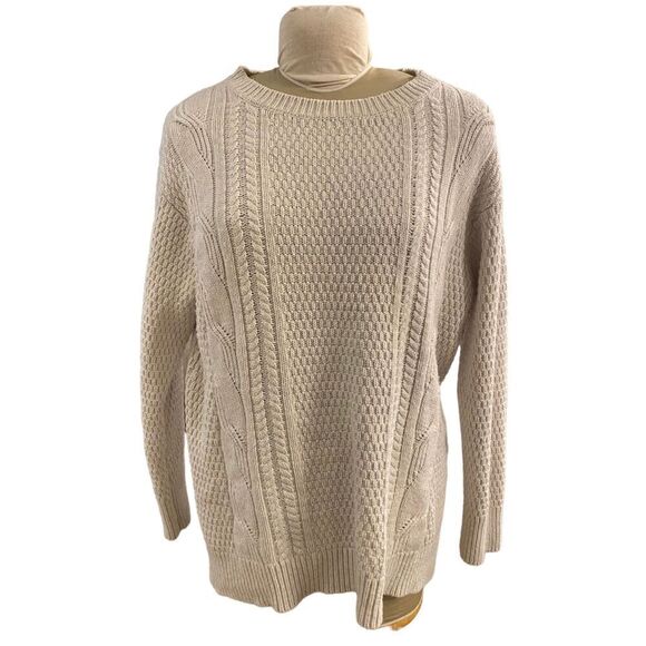 Gap Boyfriend Cable Knit Swtr Cream XL Ctn/Poly/Wool Blend Fisherman Weekend - Picture 1 of 12